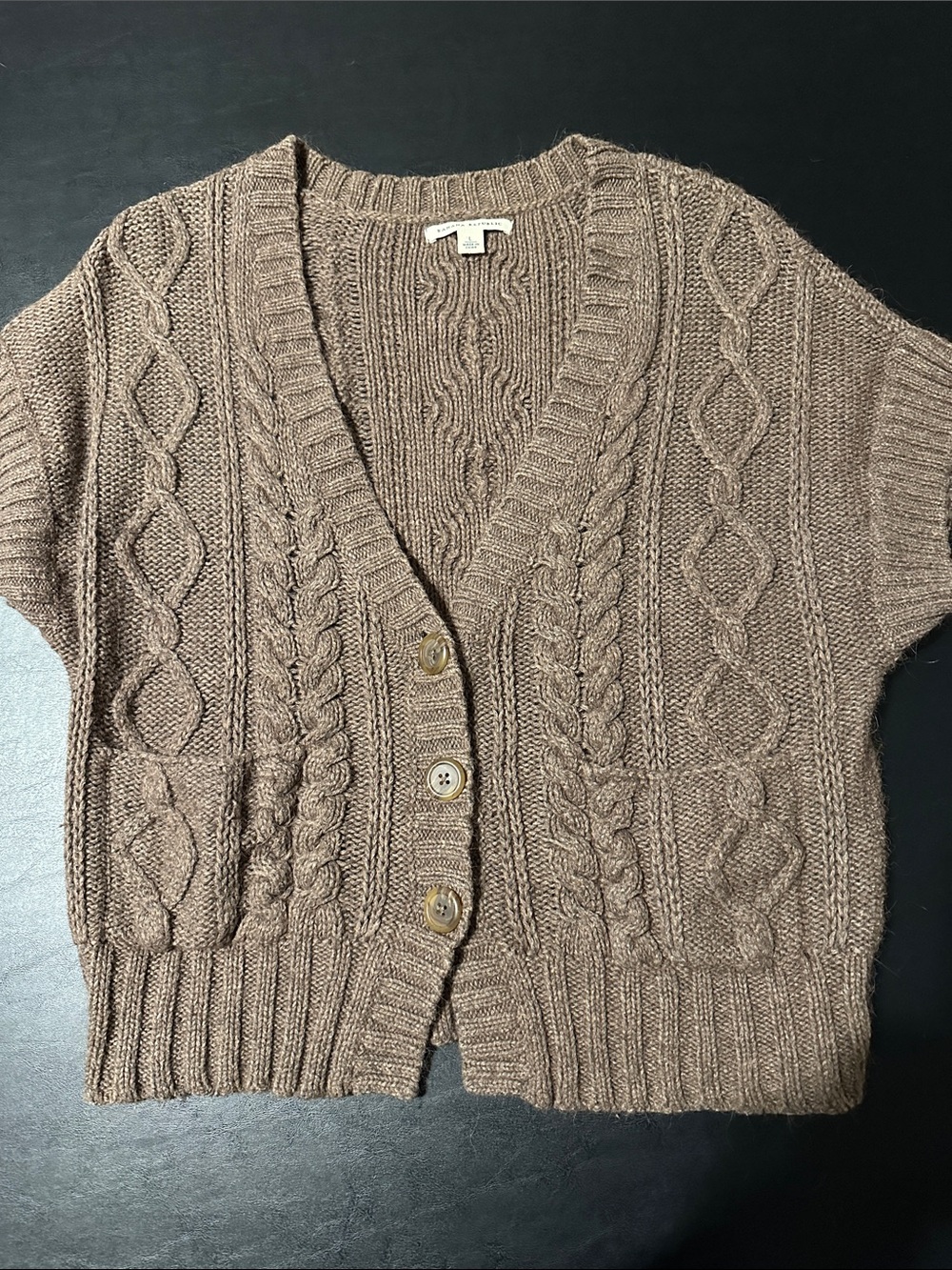 Banana Republic Short Sleeve Cable Knit Cardigan - Taupe Brown